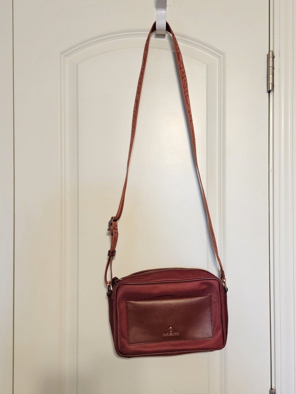 Michael Kors Wine Red Crossbody Bag with Leather Front Pocket